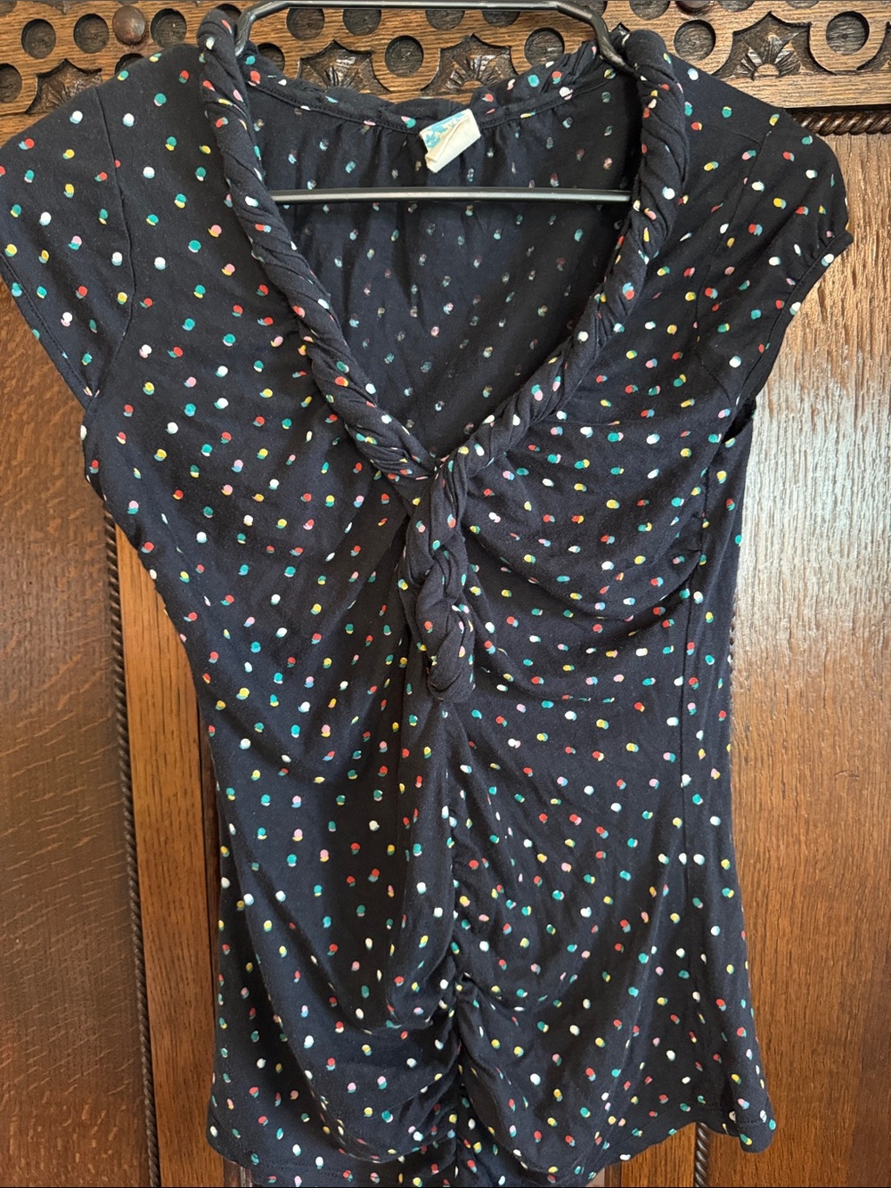 Anthropologie Black Polka Dot Braided-Collar Camisole